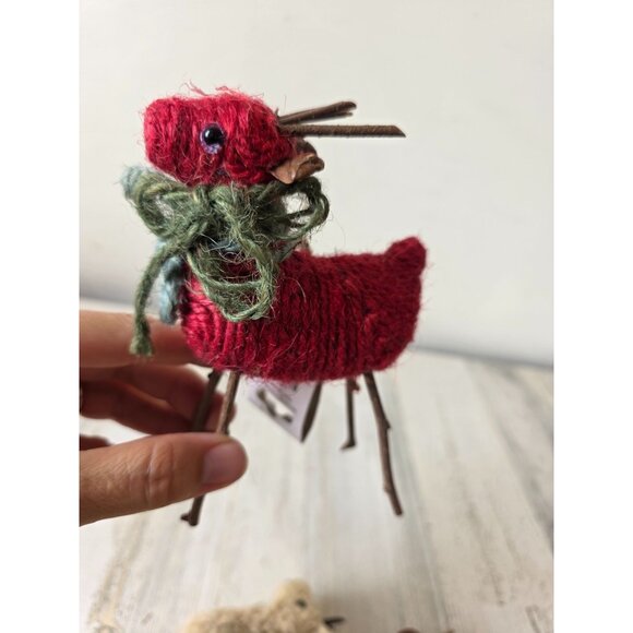 Enchanted Forest reindeer stick ornament Xmas decor set knit - Picture 8 of 9